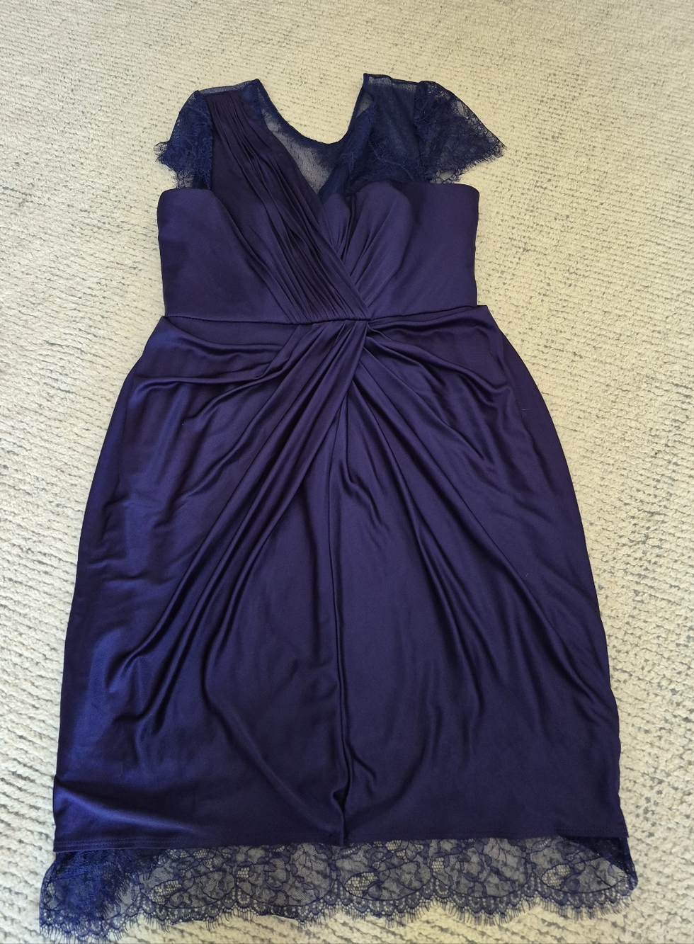 BCBG Max Azria Elegant Purple Lace-Trim Midi Dress